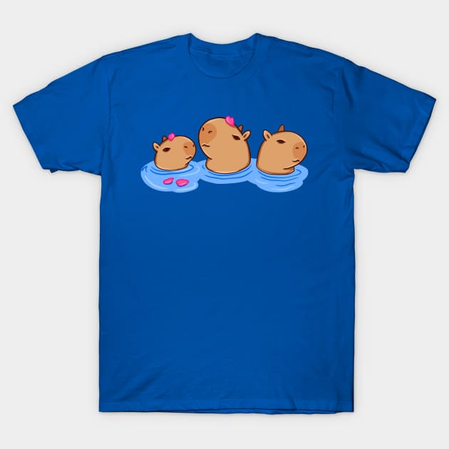 Capybaras in hot bath T-Shirt by manydoodles